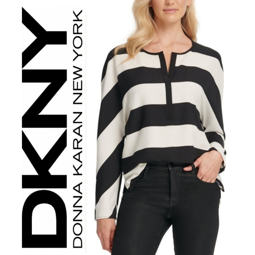 🌷Dkny Striped Split Neck Top
